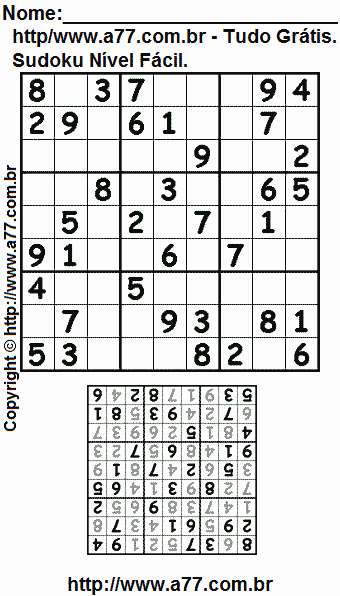 Jogo Sudoku Para Impressão Com Respostas