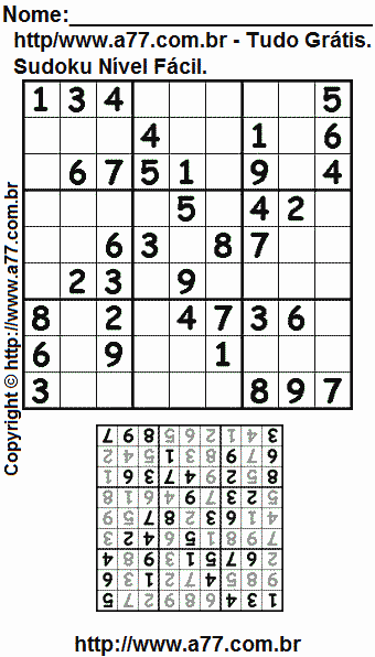 Passatempo de Sudoku Para Impressão Com Respostas