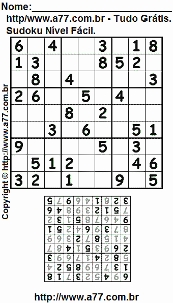 Sudoku Grátis Para Imprimir Nível Fácil