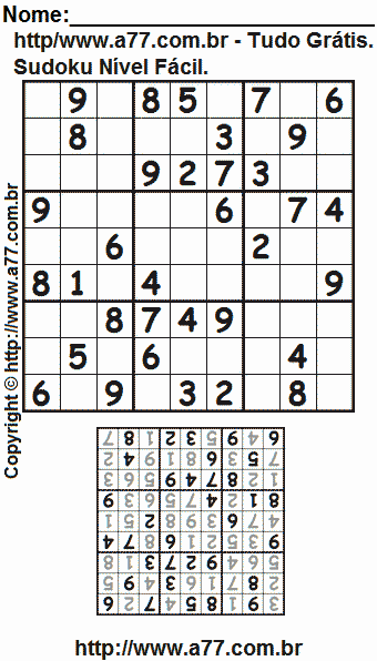 Sudoku Fácil  Jogo online Sudoku com o grau de nivel fácil