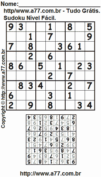 Sudoku Fácil Para Imprimir Com Resposta