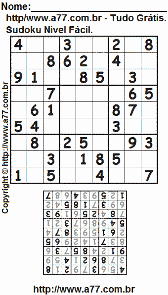 Jogo de Sudoku Para Imprimir Com Respostas