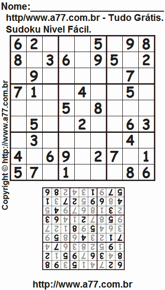 Jogo de Sudoku Para Imprimir Com Resposta