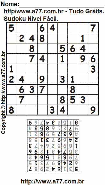 Jogo de Sudoku Para Impressão Com Respostas