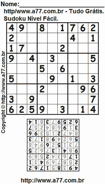 Passatempo Sudoku Nível Fácil Para Imprimir Com Respostas