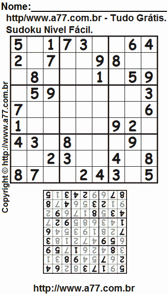 Jogo de Lógica Matemática Sudoku Para Imprimir. Jogo Nº 585.