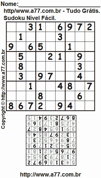 Passatempo de Sudoku Para Impressão Com Respostas