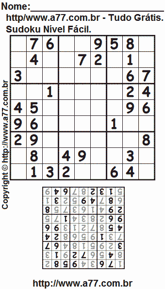 Passatempo Sudoku Nível Fácil Para Imprimir Com Resposta