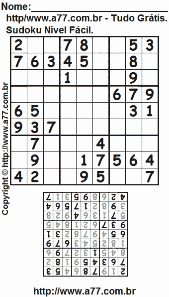 Sudoku Para Imprimir Nível Fácil