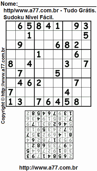 Passatempo Sudoku Nível Fácil Para Impressão Com Respostas