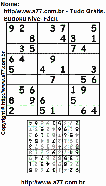Passatempo Fácil de Sudoku Para Imprimir