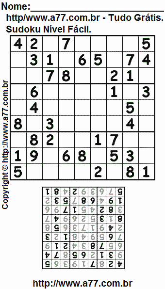 Sudoku Grátis Para Imprimir Nível Fácil