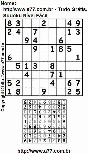 Sudoku Grátis Fácil Para Imprimir