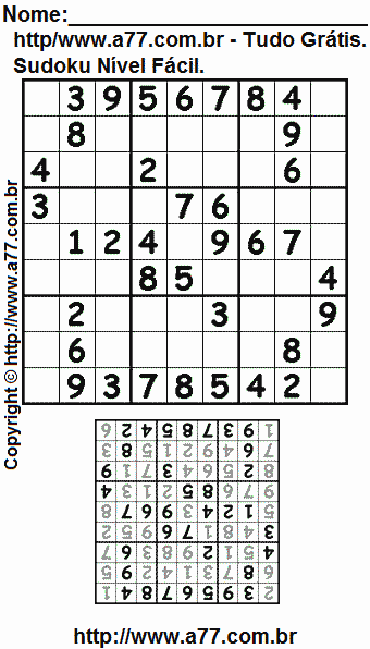 Sudoku Para Impressão Fácil Com Respostas
