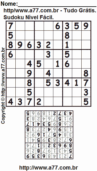 Sudoku Para Imprimir Fácil Com Resposta