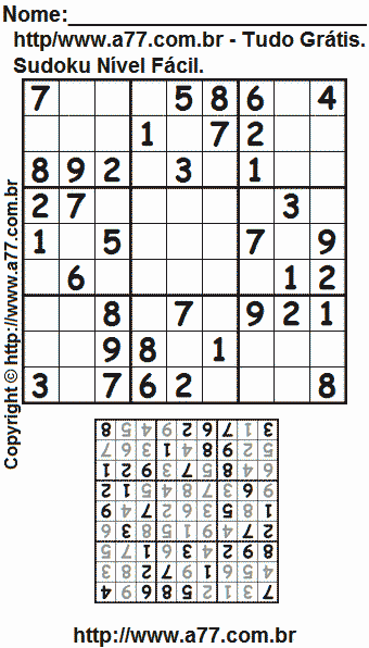 Sudoku Para Impressão Fácil Com Respostas