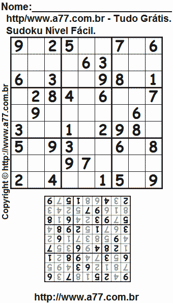 Sudoku Fácil Para Imprimir Com Respostas