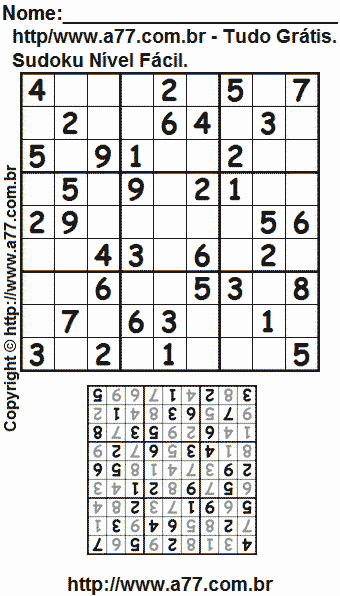 Sudoku Nível Fácil Para Imprimir Com Respostas