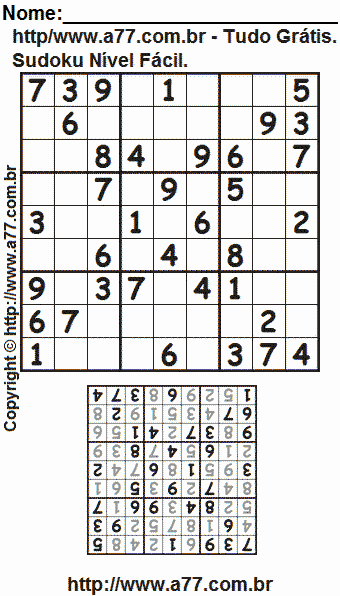 Jogo de Sudoku Para Imprimir Com Respostas