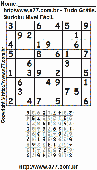 Jogo de Sudoku Para Impressão Com Respostas