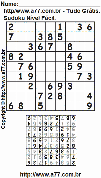 Jogo Sudoku Para Imprimir Com Respostas