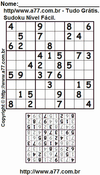 Jogo Sudoku Para Imprimir Com Resposta