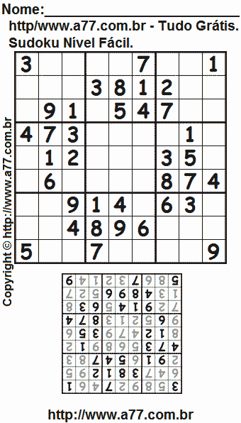 Passatempo de Sudoku Para Imprimir Com Respostas