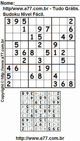 Passatempo de Sudoku Para Impressão Com Respostas