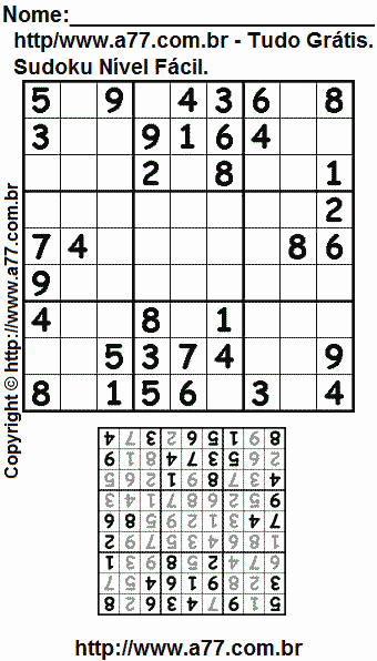 Jogo de Sudoku Para Imprimir Com Respostas