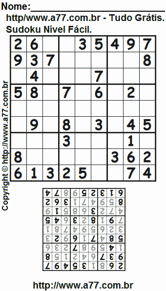 Passatempo Sudoku Nível Fácil Para Imprimir Com Resposta
