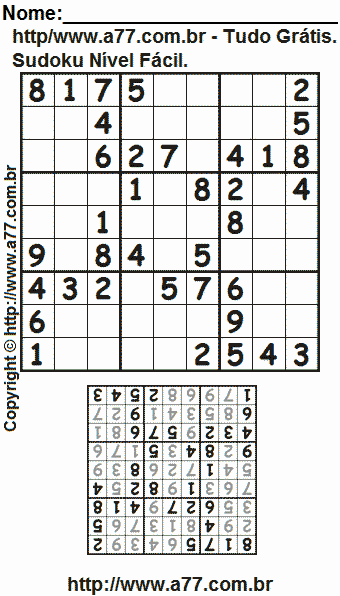 Passatempo Sudoku Nível Fácil Para Impressão Com Respostas