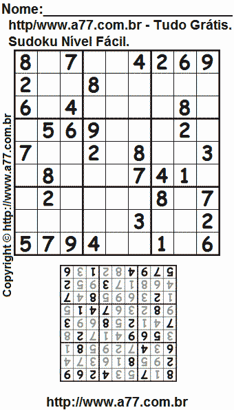 Sudoku Para Imprimir Nível Fácil