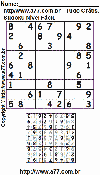Passatempo de Sudoku Para Impressão Com Respostas
