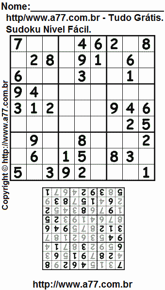 Sudoku Grátis Para Imprimir Nível Fácil