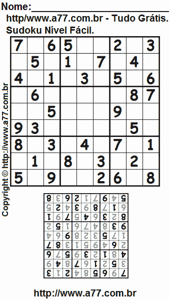 Sudoku Para Imprimir Grátis Nível Fácil