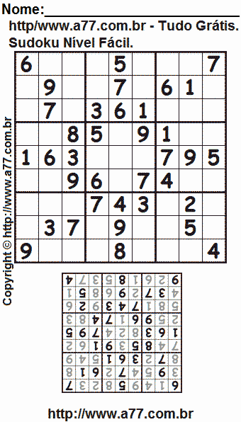 Passatempo Sudoku Para Imprimir Com Respostas