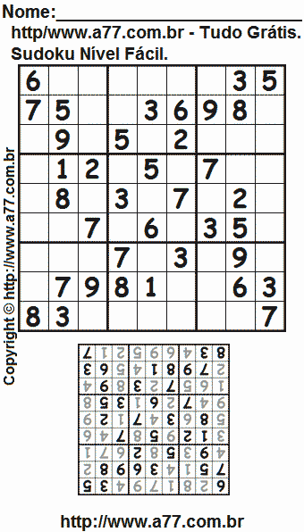 Passatempo Sudoku Para Impressão Com Respostas