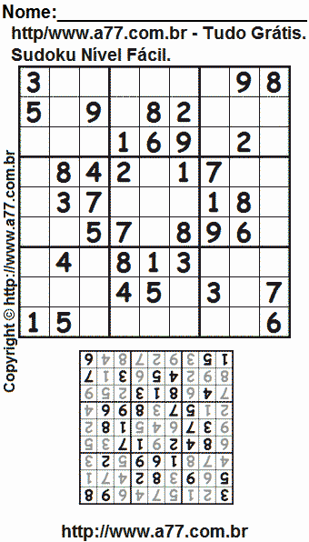 Passatempo Sudoku Nível Fácil Para Impressão Com Respostas