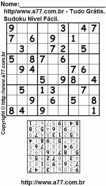 Jogo de Sudoku Para Imprimir Com Resposta