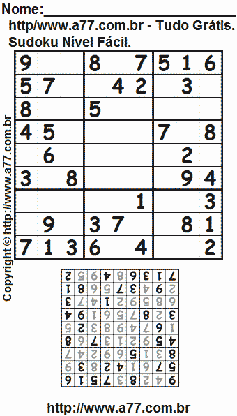 Jogo Sudoku Para Imprimir Com Resposta
