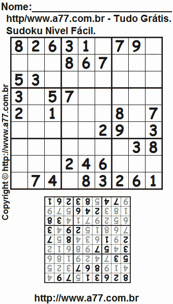 Jogo Sudoku Nível Fácil Para Imprimir Com Resposta