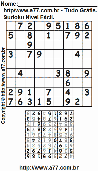 Passatempo Fácil de Sudoku Para Impressão
