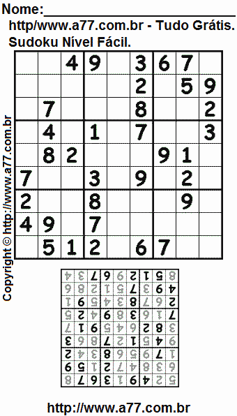 Jogo Sudoku Nível Fácil Para Impressão Com Respostas