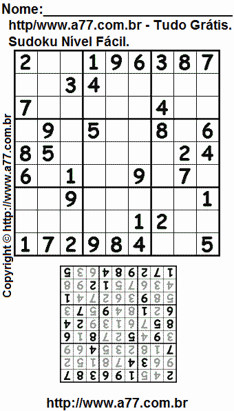 Jogo Sudoku Fácil Com Respostas Para Imprimir. Jogo Nº 661.