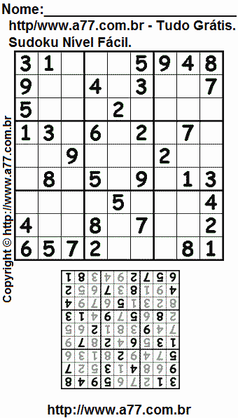 Jogo Sudoku Fácil Com Resposta Para Imprimir. Jogo Nº 459.