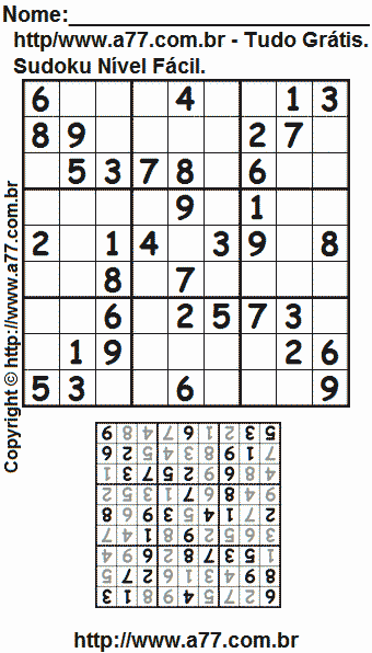 Passatempo Fácil de Sudoku Para Impressão