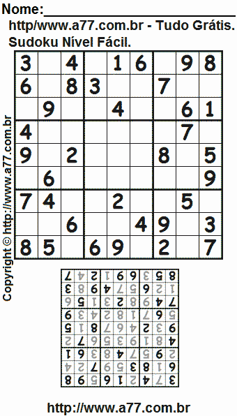 Sudoku Grátis Fácil Para Imprimir