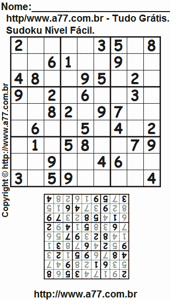 Passatempo de Lógica Matemática Sudoku Com Respostas. Jogo Nº 579.