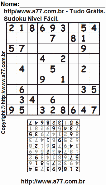 Sudoku Para Imprimir Grátis Nível Fácil