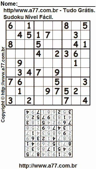 Passatempo Sudoku Fácil Com Resposta. Jogo Nº 29.